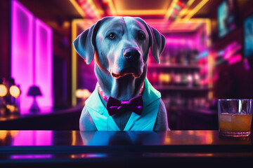 Labrador Retriever Bartender in Bow Tie and Vest - obrazy, fototapety, plakaty