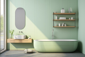 Fototapeta na wymiar Light green color minimal design decoration modern bathroom interior