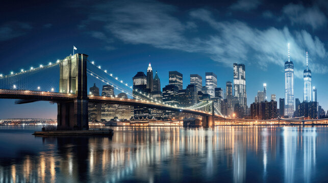 Brooklyn Bridge and Manhattan skyline at night, New York City .