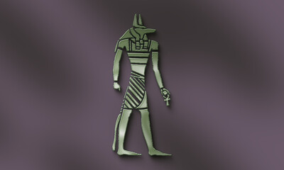 Green metaled 3d logo of Pharoh on dark purple background.