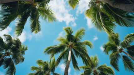 Coconut palm tree on blue sky background. Vintage tone .