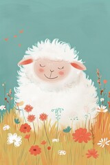 A cute, little lamb with a gentle smile, perfect for spreading joy. - 723801198