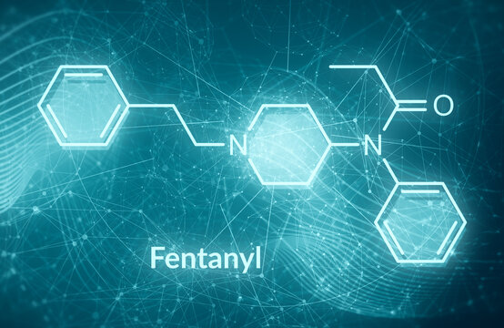 Fentanyl opioid analgesic drug molecule. Skeletal formula.
