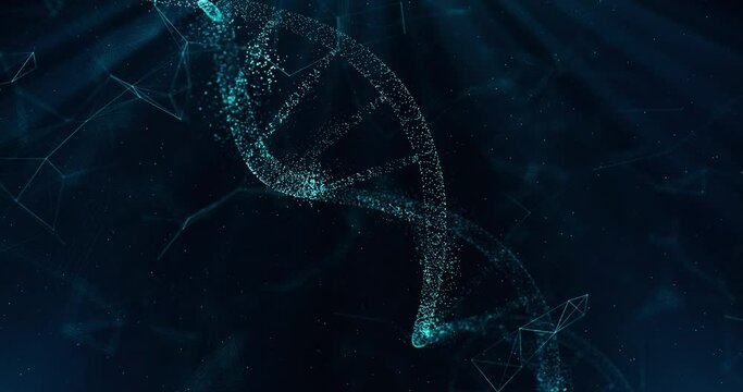 Abstract Cinematic Dna Particles. 3D Dna Particles And Digital Plexus Background.