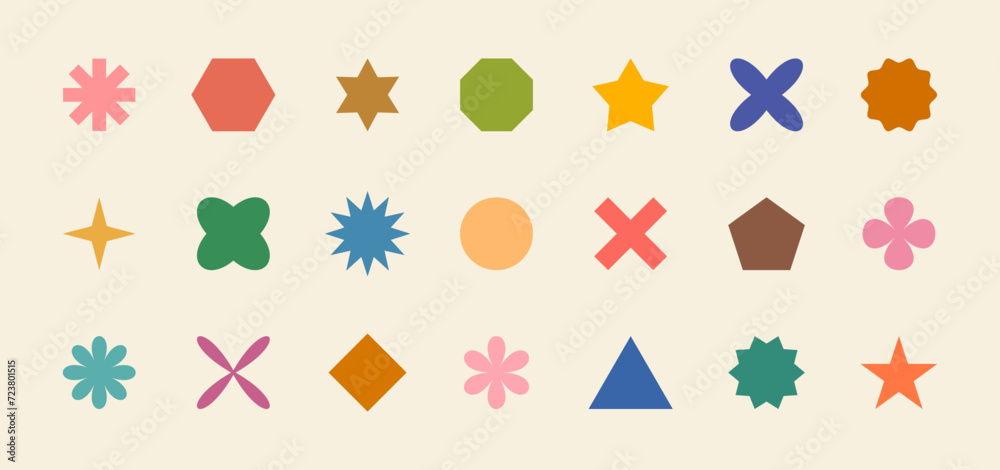 Wall mural set of simple colorful geometric shapes in brutalism style. different shape abstract y2k geometric e