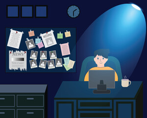 Vector cartoon background of overtime at dark room