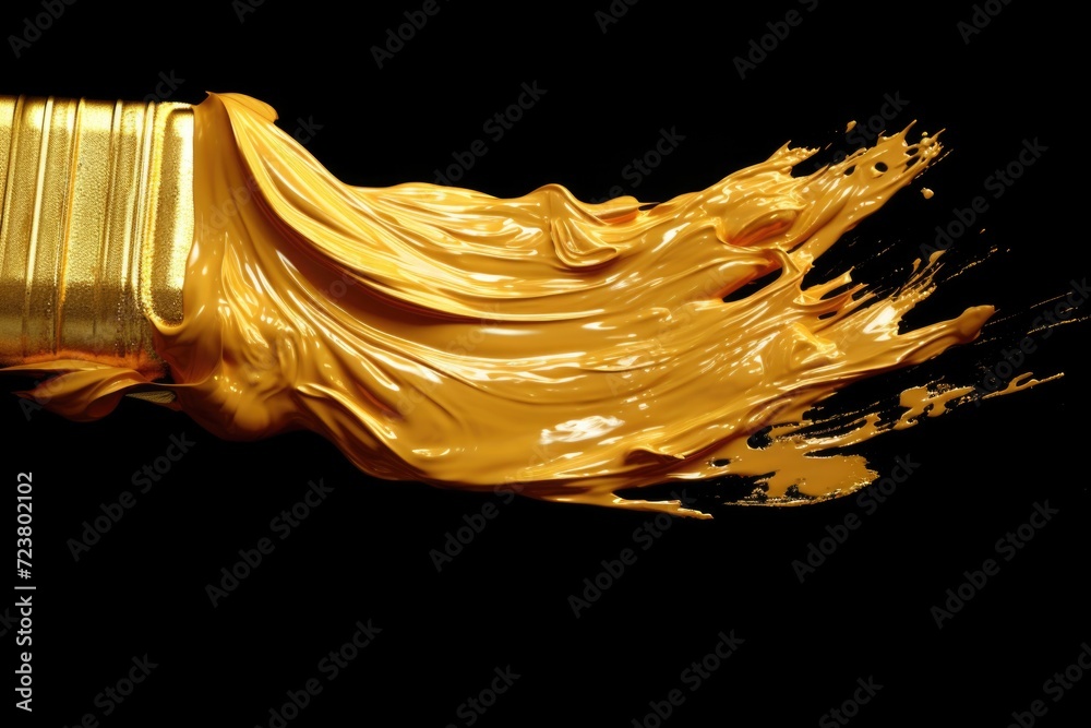 Poster gold paint being poured onto a black background. can be used for artistic projects or as a backgroun