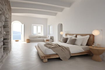Fototapeta na wymiar Minimal bedroom interior with bed and modern decoration