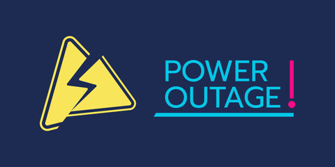 Power outage web banner with warning sign. Warning sign with crack effect of lightning symbol