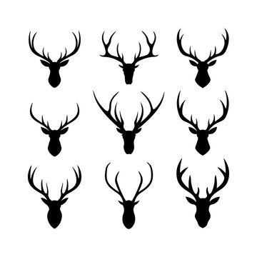 Deer horns icon set black silhouette. Different types of deer horn art design and vector illustration
 