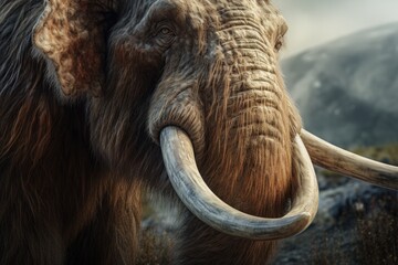 Obraz premium Close up of an elephant showing its long tusks. Suitable for wildlife enthusiasts and educational materials