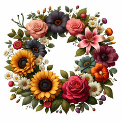 wreath of flowers on white 