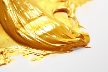Gold paint close-up on a clean white surface. Can be used for art projects or design backgrounds