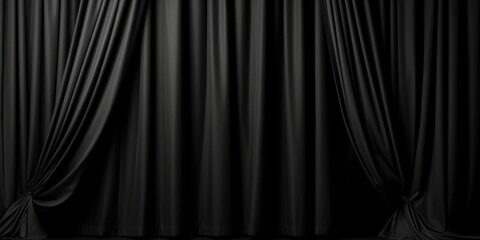 A black stage with a black curtain. Perfect for theater productions and dramatic performances