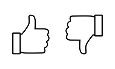 Like and dislike icon vector in line style. Thumb up and down sign symbol. Editable stroke