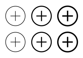 Add button icon vector in line style. Plus sign symbol on circle. Editable stroke