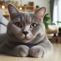 Gray cat chilling out on the floor, stock photo
