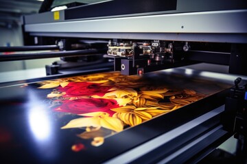 A picture of a woman printed on a large printer. Suitable for graphic design, advertising, and printing industry-related projects