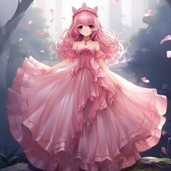 korean anime girl wearing pink outfits