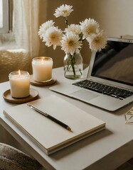 still life with notebook and flowers