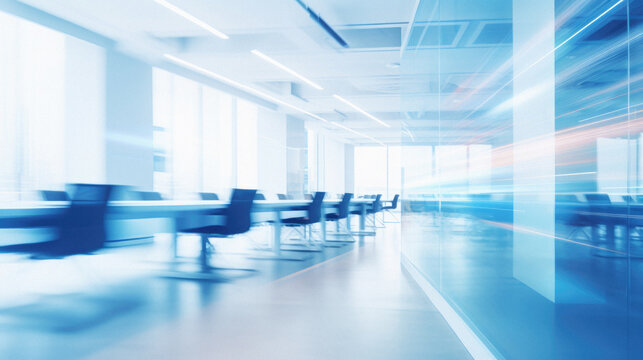 Interior of modern office building,blue toned image with motion blur