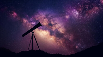 Sternenhimmel beaobachten und auf Sternschnuppe warten am Feuer mit Teleskop Generative AI