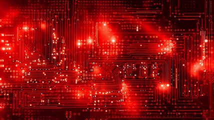 background red computer board chip, overheating computer processor energy, abstract generated form