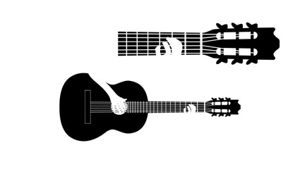 guitar chord sign, hand playing on guitar, black isolated silhouette