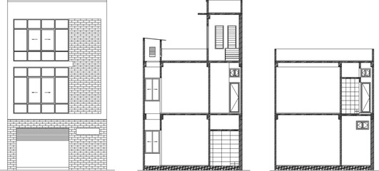 Sketch vector illustration of a modern minimalist shophouse building design