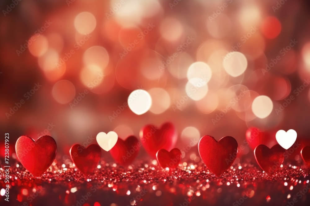 Poster A collection of red hearts arranged neatly on a table. Perfect for expressing love and affection.