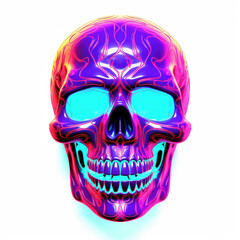Neon color skull, white isolated background