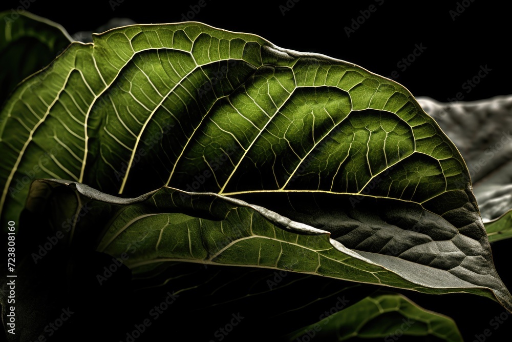 Aufkleber A close-up view of a single leaf on a plant. This image captures the intricate details and textures of the leaf. Ideal for botanical and nature-related projects