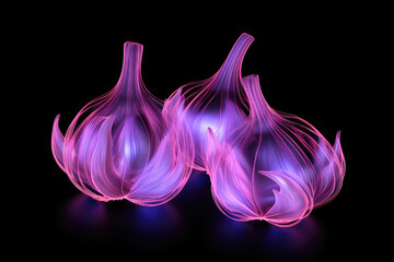 Neon colors garlic, black isolated background