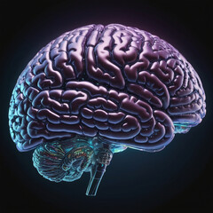 3D chrome metalic brain rendering illustration isolated on dark black background