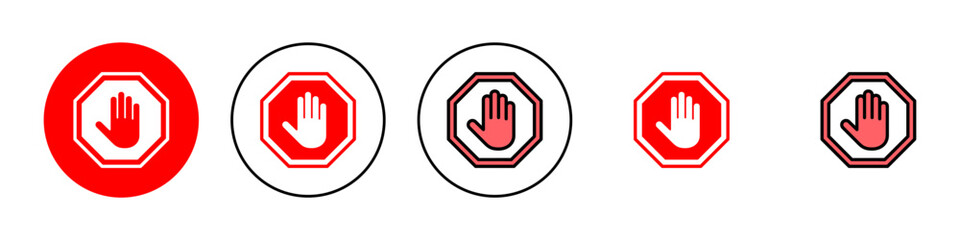 Stop icon set illustration. stop road sign. hand stop sign and symbol. Do not enter stop red sign with hand - obrazy, fototapety, plakaty