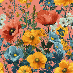 Seamless Floral Nature Background: Vintage Spring Blossom Botanical Art Texture