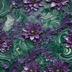3D wallpaper bump adorned with a mandala and decorative a green and purple marble background.