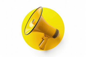 Megaphone in a yellow circle, advertising and sales concept, white background.