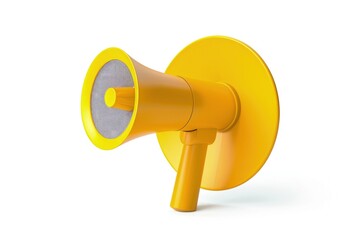 Megaphone in a yellow circle, advertising and sales concept, white background.