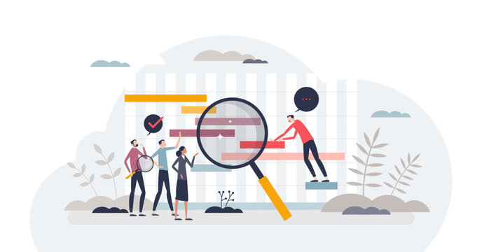 Gantt chart as effective time management framework tiny person concept, transparent background. Business process schedule with timeline and workflow representation illustration.