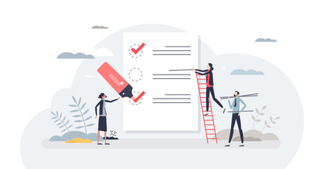 To do list as checklist with work agenda and tasks tiny person concept, transparent background.Schedule report with successfully done and complete jobs illustration. - obrazy, fototapety, plakaty