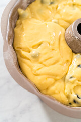 Lemon blueberry bundt cake with powdered sugar dusting