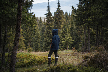 person standing in the forest