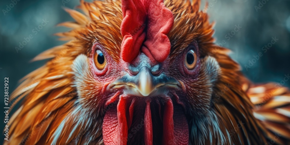 Aufkleber A detailed view of a chicken showing its red beak. This image can be used to depict farm animals or to add a pop of color to any poultry-related content