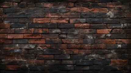 Fototapeta premium Old brick wall background, black grunge texture or pattern for design. Generative ai