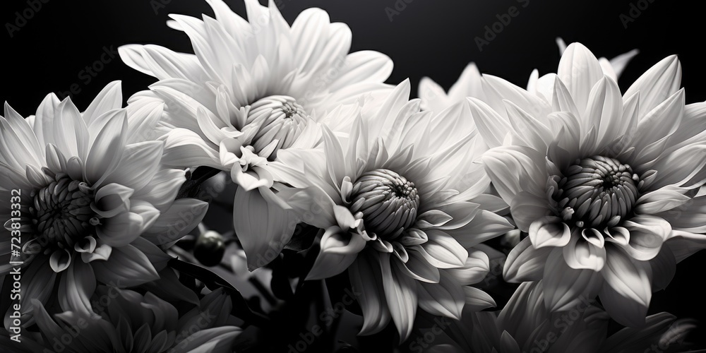 Poster a black and white photo capturing a beautiful bunch of flowers. perfect for adding an elegant touch 