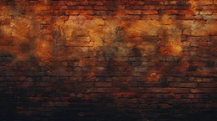 Fototapeten Old brick wall background, burnt amber grunge texture or pattern for design. Generative ai © LFK