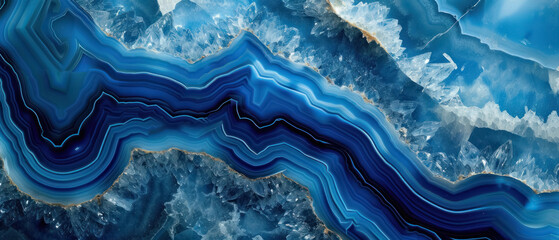 deep blue agate texture with crystalline details - obrazy, fototapety, plakaty