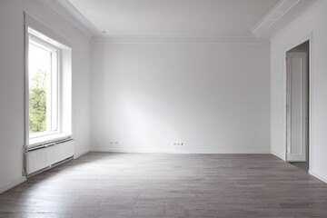 Empty white room without door and window. Interior of the freshly renovated room.