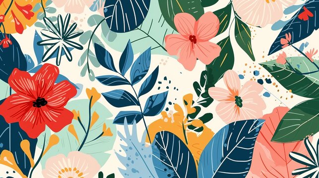 Simple Abstract hand drawn various shapes and doodle Botanical Nature flowers and Leaves objects contempo,rary modern trendy vector Illustration elements. ,generative ai © irvan